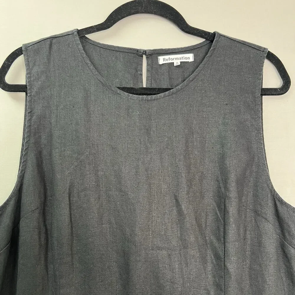 REFORMATION Naomi Linen Jumpsuit Black Women's Size 12 (Missing matching‎ belt)
